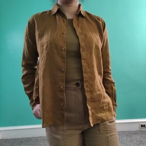 Uniqlo 100% Linen Brown Button-Up Shirt